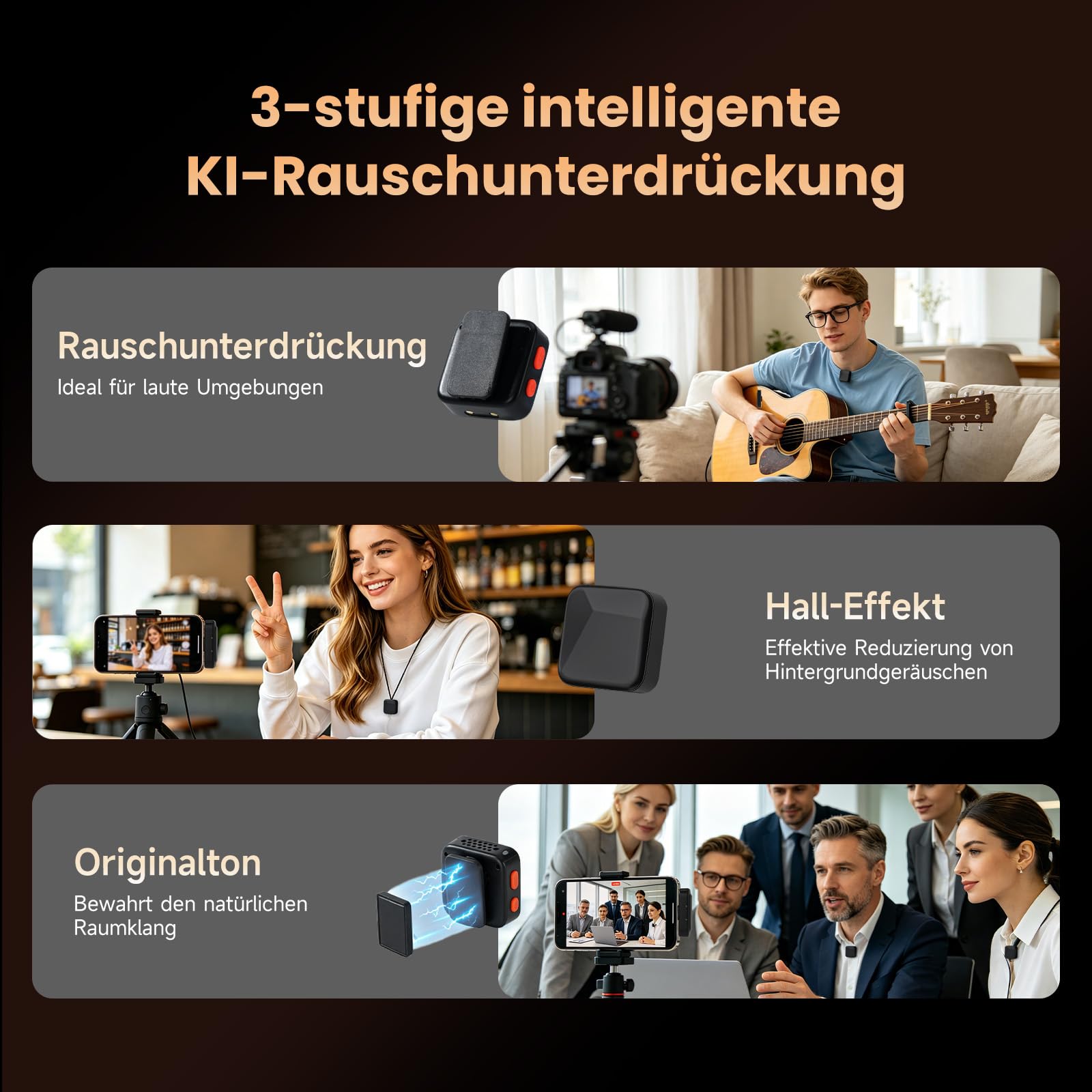 Wireless Lavalier Mikrofon mit Ladecase, Mini, Ultraleicht, KI-Rauschunterdrückung, Clip-On Ansteckmikrofon für iPhone, iPad, Android, PC – ideal für YouTube, Vlog, Streaming & Videoaufnahme