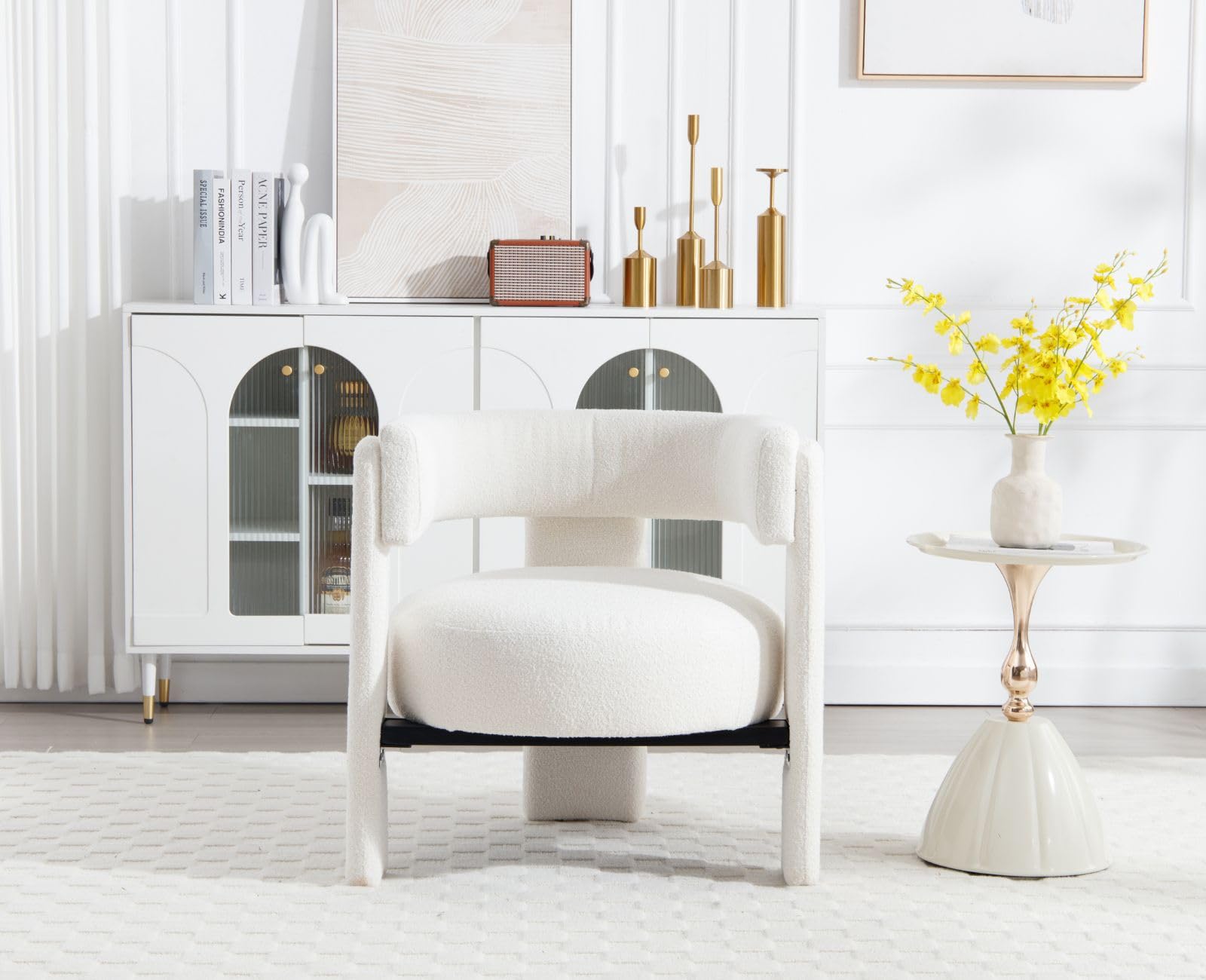 Ya-Home Poltrona Imbottita Sedia da Salotto in Tessuto Poltroncine Salotti con Gambe in Legno Poltroncina Moderna per Camera da Letto/Soggiorno/Caffè, Bianco