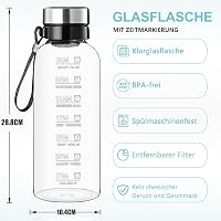 RNCKUUE 2 Literes Üveg Kulacs Szűrővel - BPA-mentes Boroszilikát Üveg Vízpalack Neoprén Tokkal és Palackmosó Kefével - Időjelzéses Motiváció 2