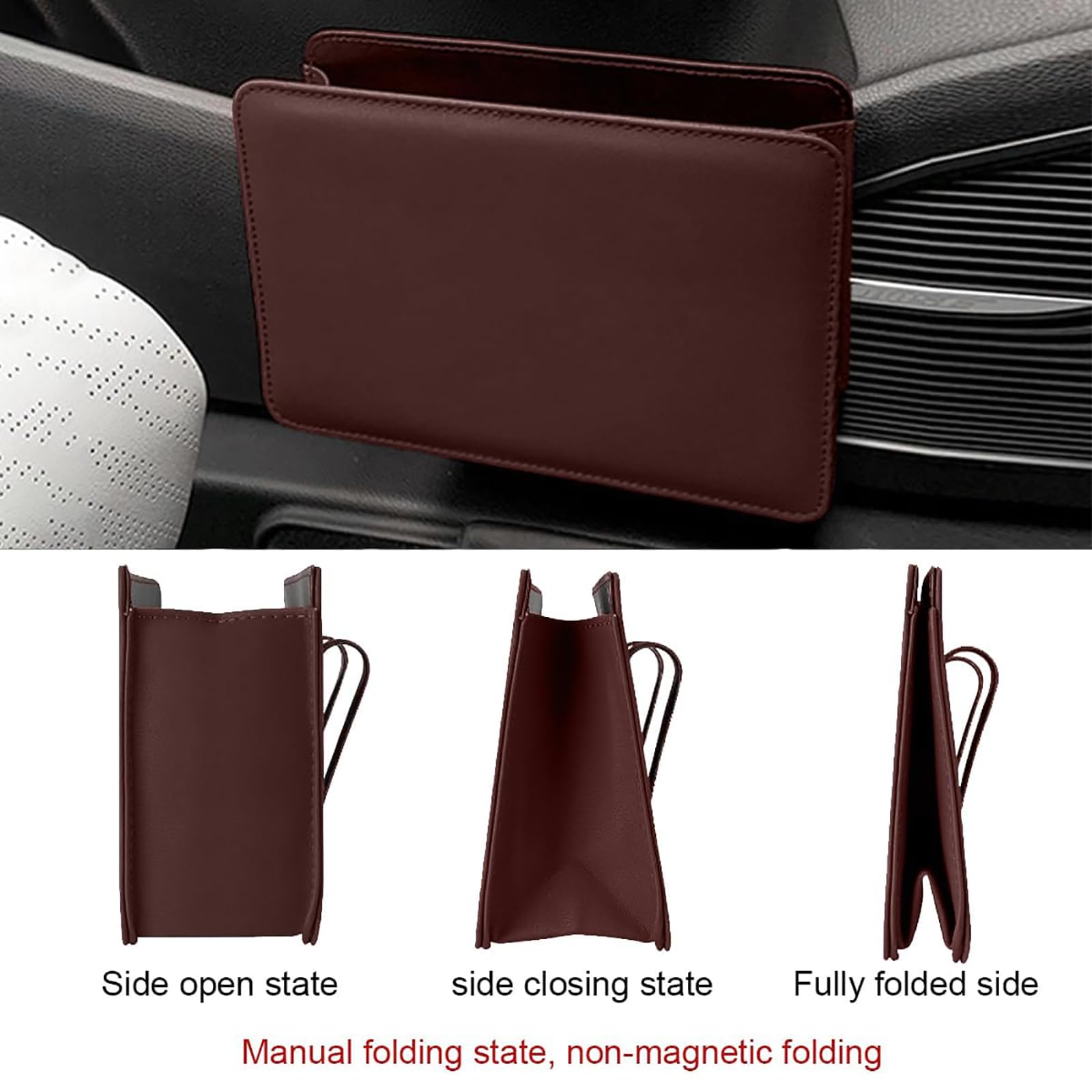 MarxaN 2 pcs Poubelle de Voiture pour Peugeot Rifter, Pliable Mini Poubelle en Cuir PU Boîte de Rangement Portable Suspendre Poubelle Intérieur Accessoires, D/Wine Red