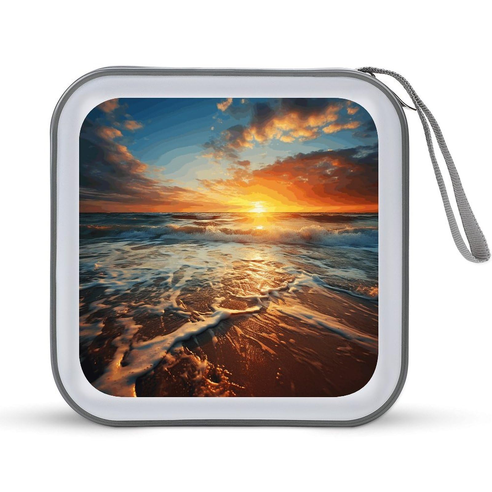 VstaDank Ocean Sunrise 40 Capacity CD Case with Zipper Disc, Portable Hard Plastic CD Storage Organizer, Wallet Organizer, Home DVD Organizer