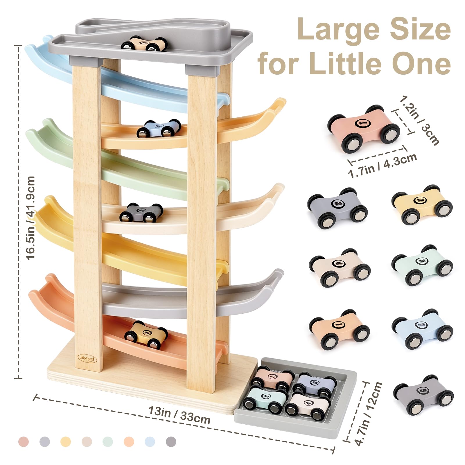 Joyreal Kugelbahn Baby Holz ab 1 2 3 Jahr - Montessori Auto Spielzeug, Kugelbahnen Holzspielzeug Kinderspielzeug Geschenk zum 1. Geburtstag Junge Mädchen Baby