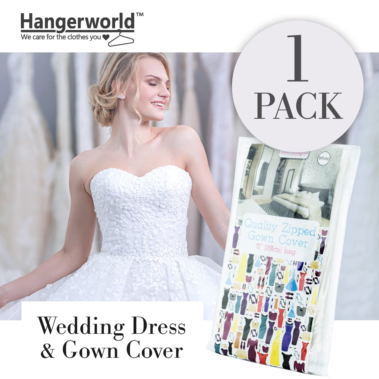 Hangerworld - Wasserabweisende Kleiderhülle Kleidersack mit Reißverschluss für Hochzeitskleider - Weiß - 183cm