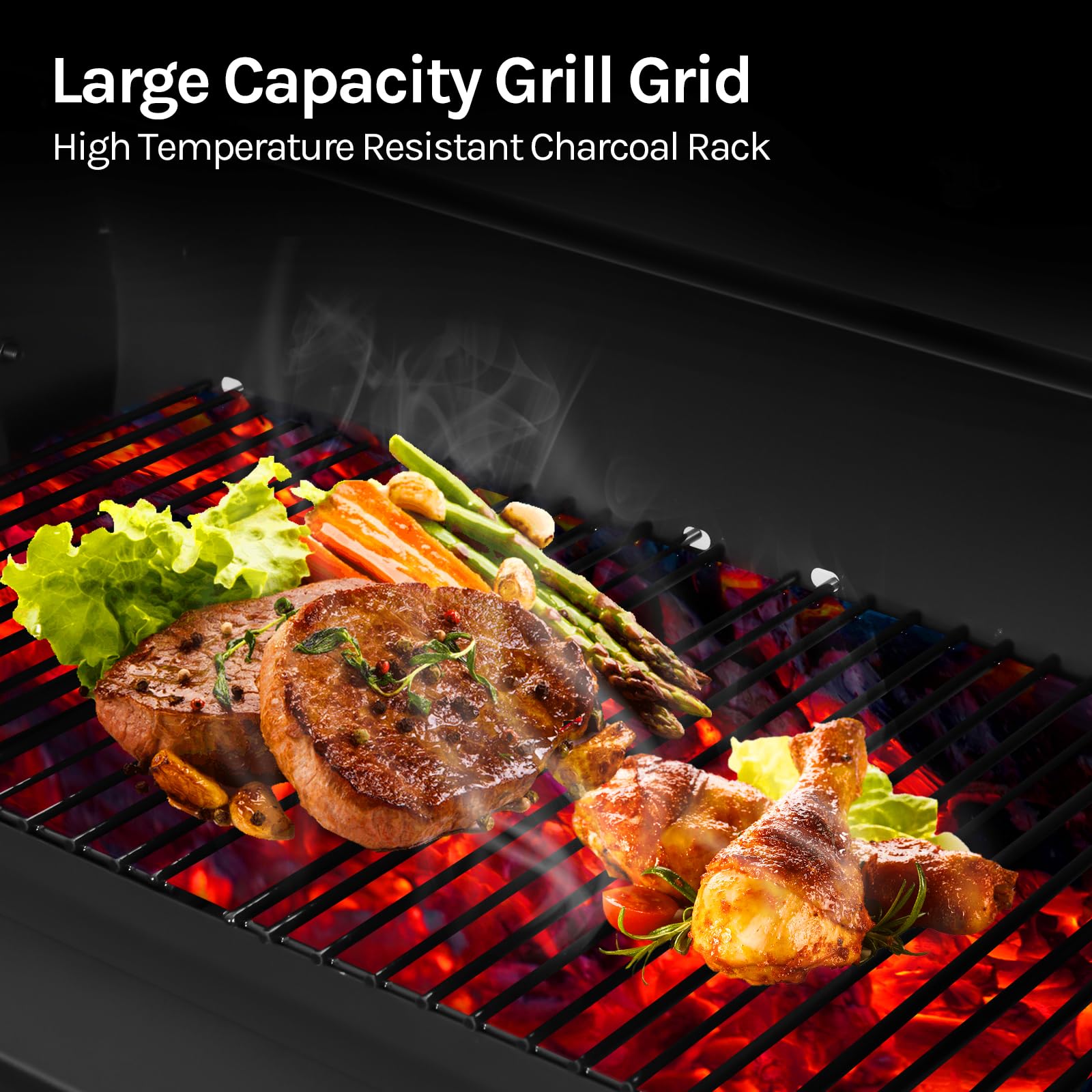WOLTU CPZ8136sz grill na węgiel drzewny, 2 komory, grill stojący z kółkami transportowymi, 115 x 53 x 114 cm, grill na kemping i do ogrodu, czarny