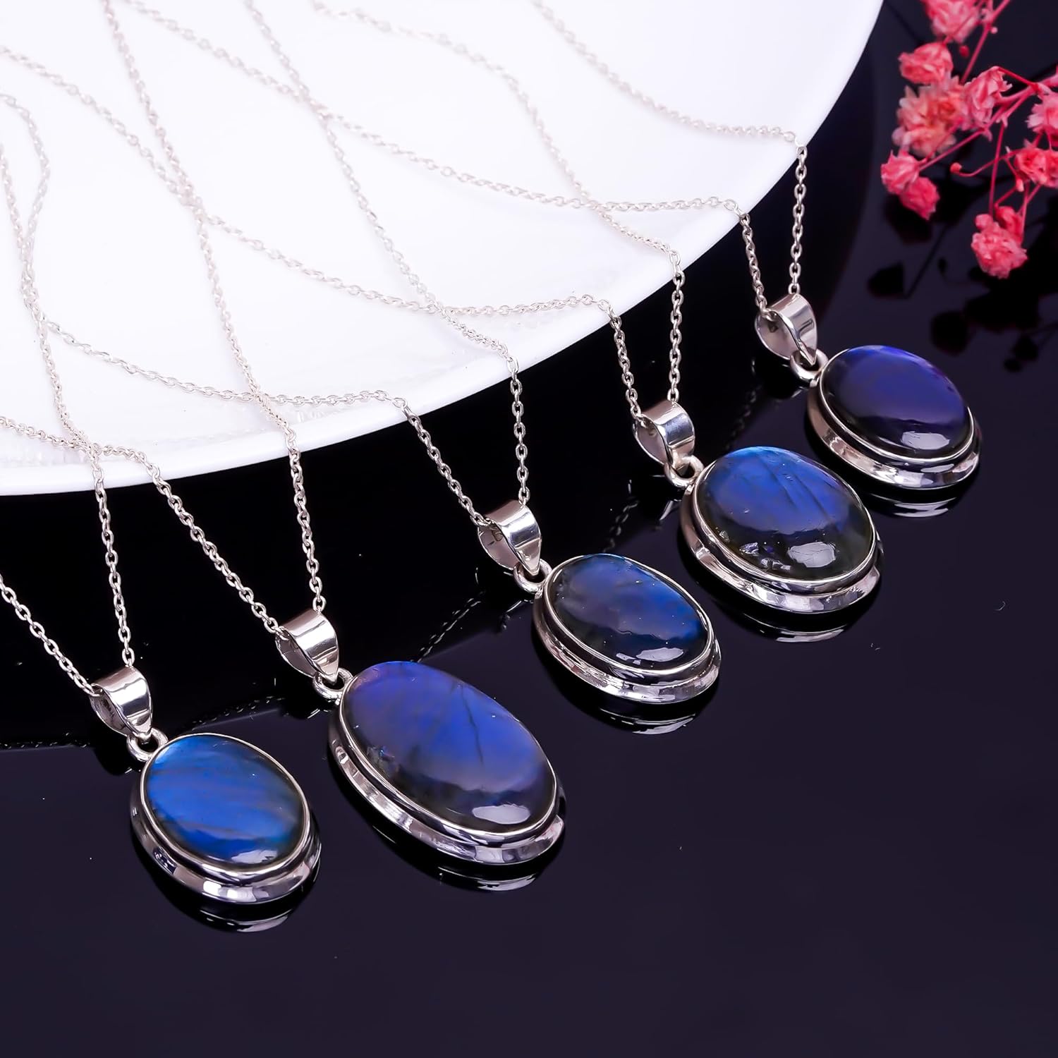 Real Labradorite Crystals Bezel Oval Pendant Necklace, Polished Birthstone, Healing Cabochon Gemstone, Jewelry, 925 Sterling Silver Jewelry 18 inch - Image 5