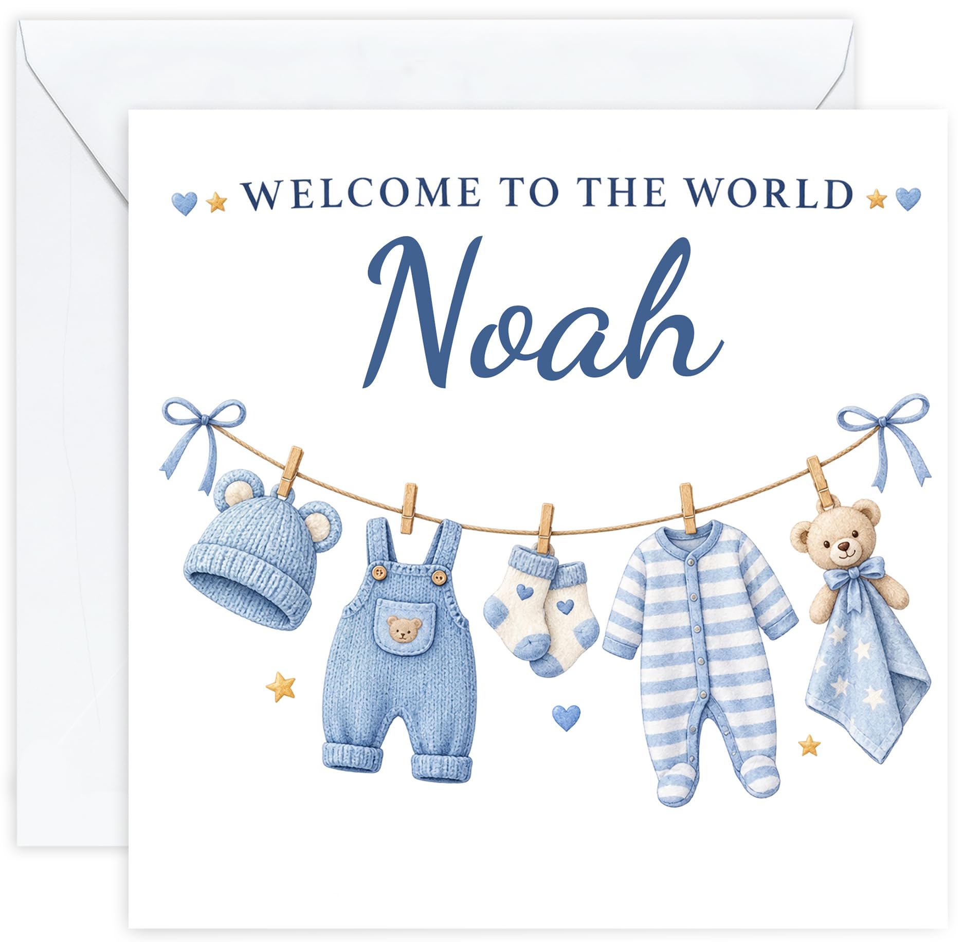 Personalised New Baby Boy Card with Name | Newborn Baby Boy Card | Congratulations on Your New Baby Card | Welcome to the World Card | Son Grandson Nephew Godson (Design 05)