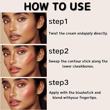Multi-Purpose Blush Stick Dual-Ended,Butter Glow Contour Stick Wand Creamy Blendable Makeup for Face, Lightweight Formula Soft Matte Finish Nourishing Blush and Bronzer Combo