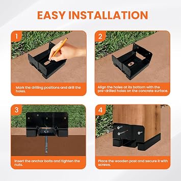 2PCS 6x6 Post Base for Concrete Heavy Duty Black E-Coated 6x6 Post Bracket Anchor Adjustable Base with 1 Standoff for Deck Pergola Patio Gazebo Porch(Included Screws)