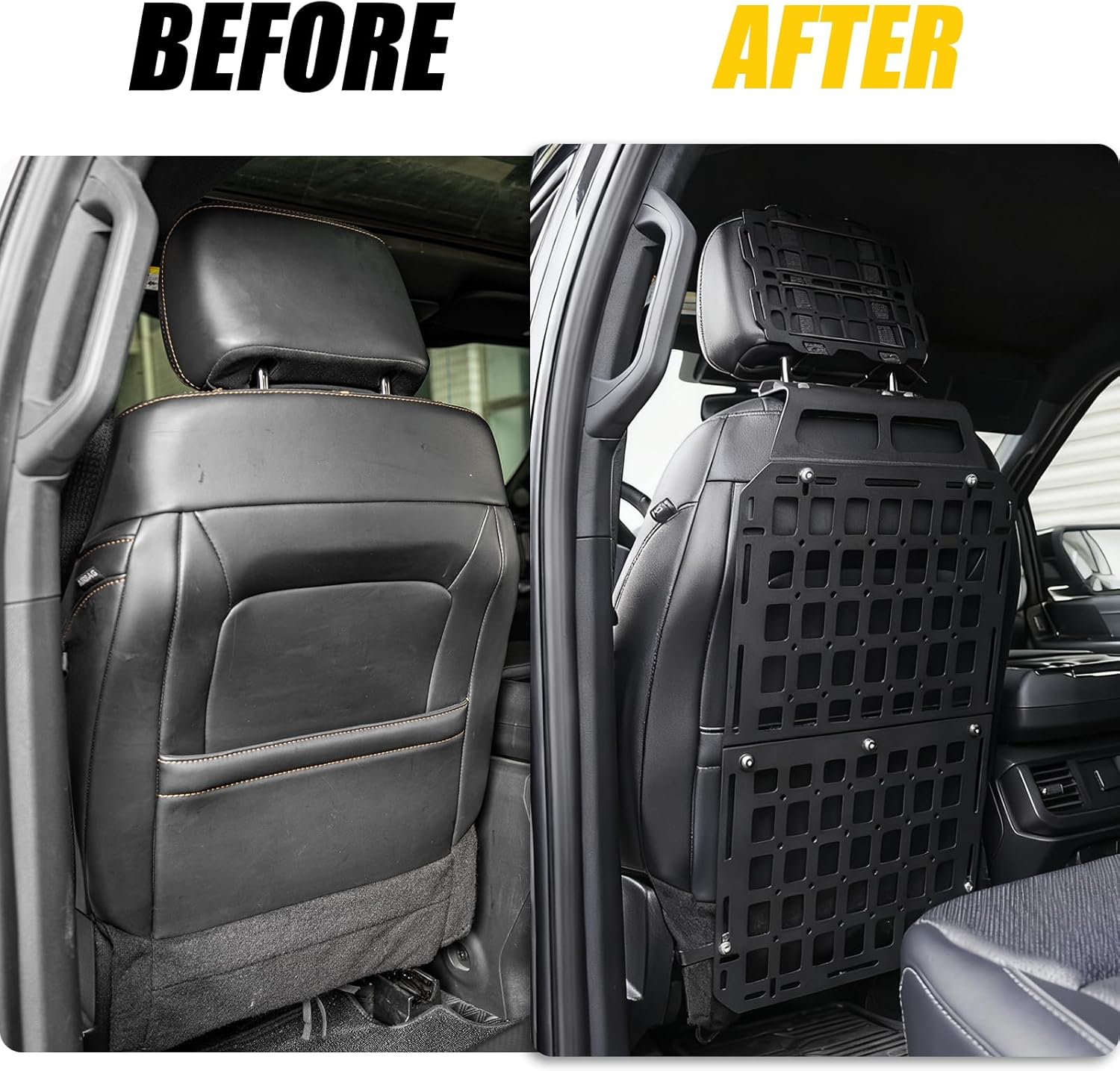 Tactical Seat Back & Headrest Molle Panel Compatible with 2015-2025 2026 Ford F150 Tactical Seat Back Organizers Rigid Headrest Molle Panel Storage Shelf for 2024 Ford F-150 Accessories (6PCS)
