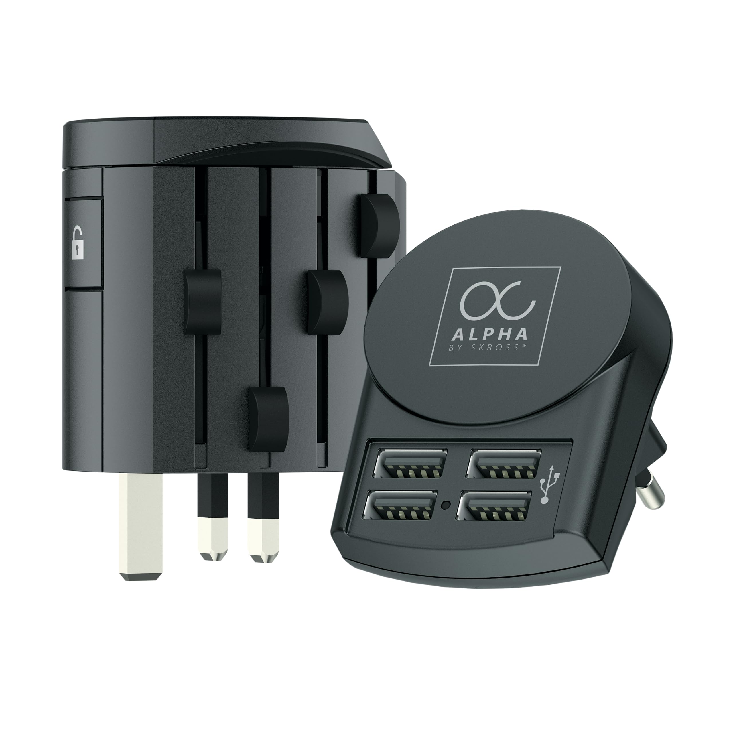 SKROSS - Alpha von Skross + 4 USB - Universal Reiseadapter von der Welt bis zur Welt - Spannung und Kraft: 100V - 1000W/250V - 2500W - 10a für Laptop und Haartrockner + 4 USB (24W - 4,8a)