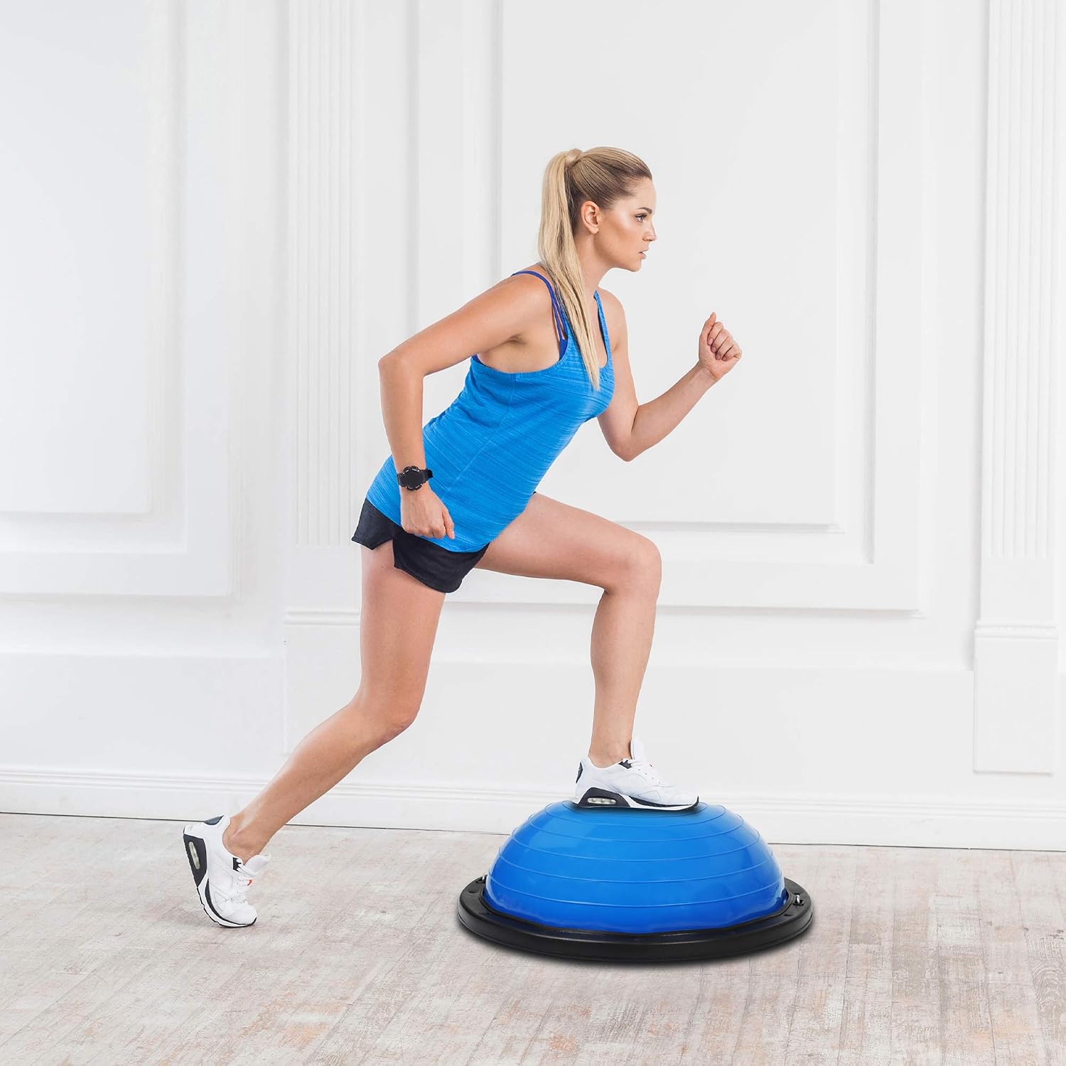 CDCASA Balance Ball Balance Trainer, 23" Half Ball with Resistant Band, 4MM Thickened PVC, Weight: 660 lbs, Yoga Strength Exercise Fitness with Bonus Foot Pump, for Core Training Home Workout