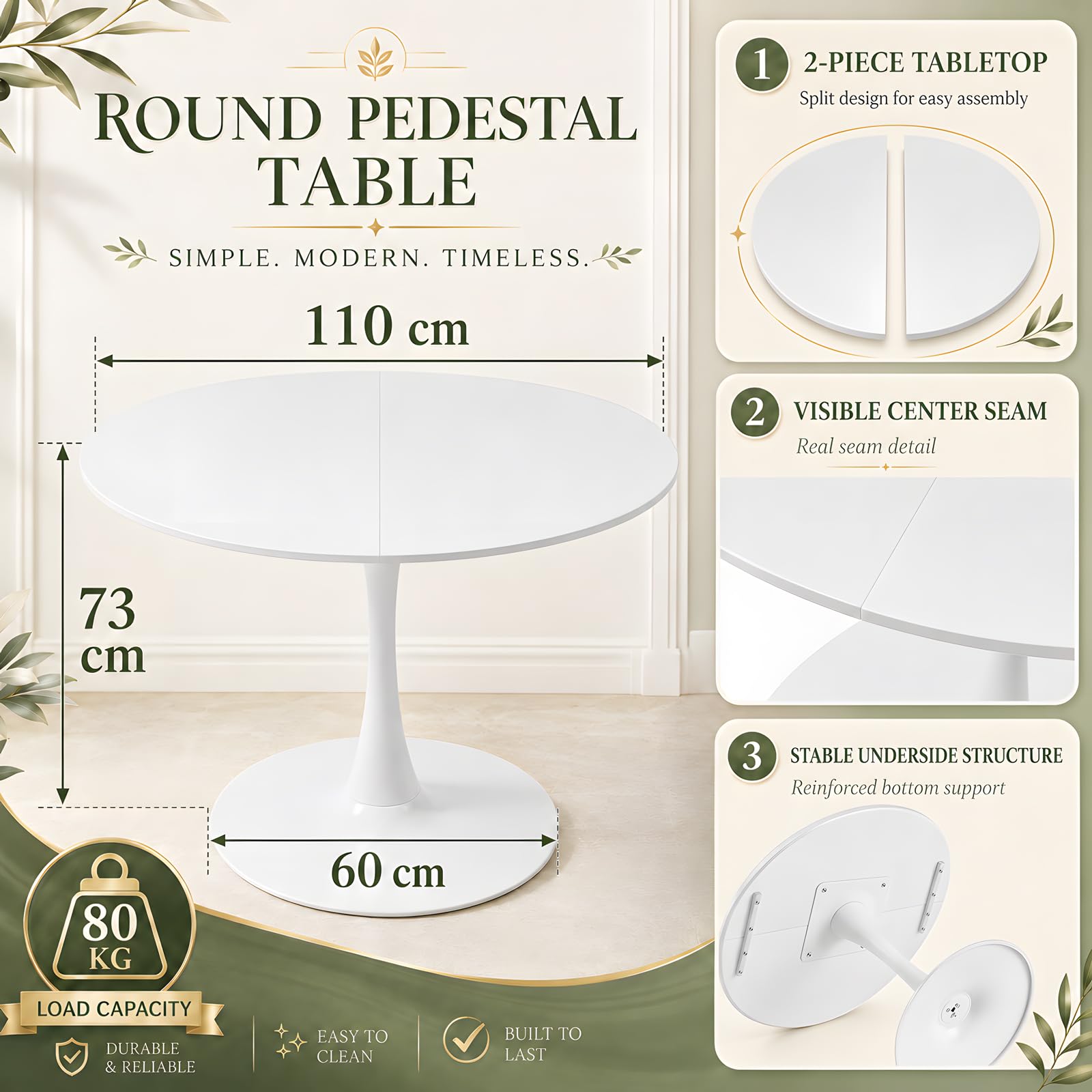 tavolo pranzo rotondo bianco 110 cm da cucina rotondo 4-6 posti, Tavolo da Cucina, Bistro e Conferenze