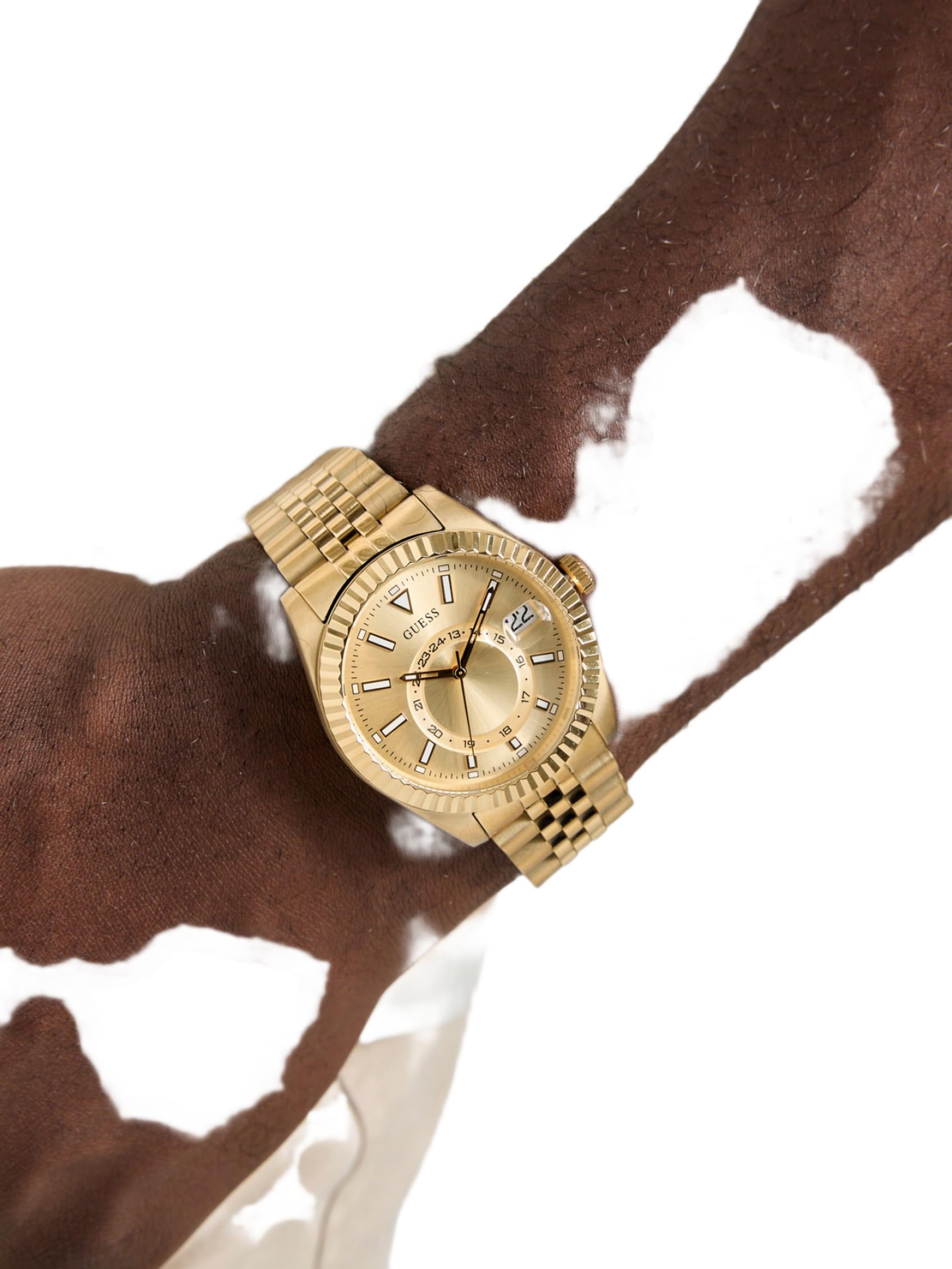 Guess Jaden GW0977G2 - Reloj de Pulsera para Hombre con indicador de Fecha, Correa de Acero Inoxidable, Cristal Mineral, Esfera Dorada, 3 Bares, diámetro de la Caja: 42 mm