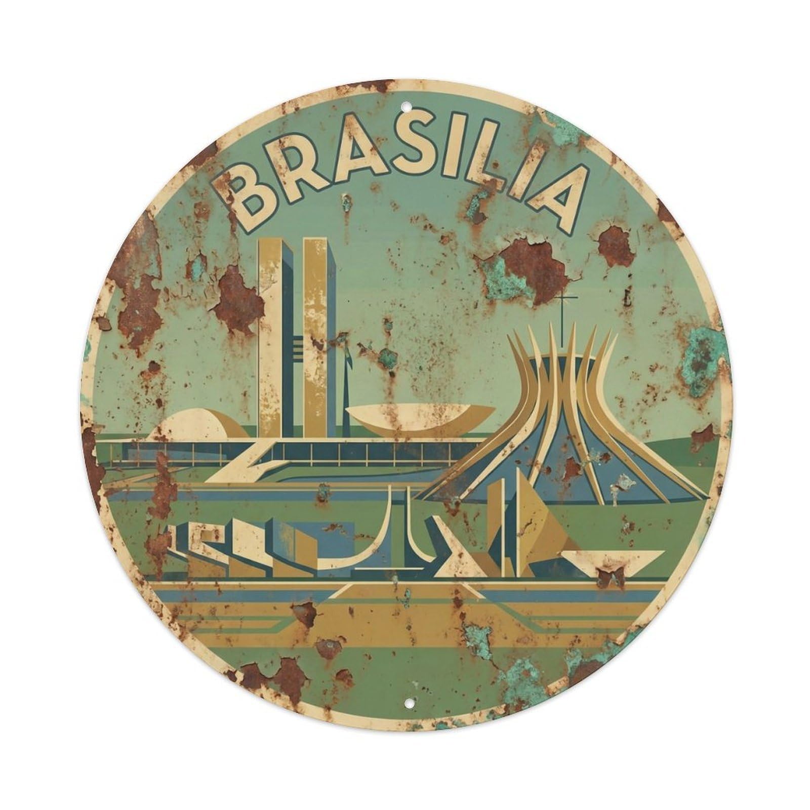 Vintage Travel Brazil Brasilia Vintage Metal Tin Sign Plaque Wall Decor for Cafe, Club Bar, Office, Garden Metal Poster 8x8Inch