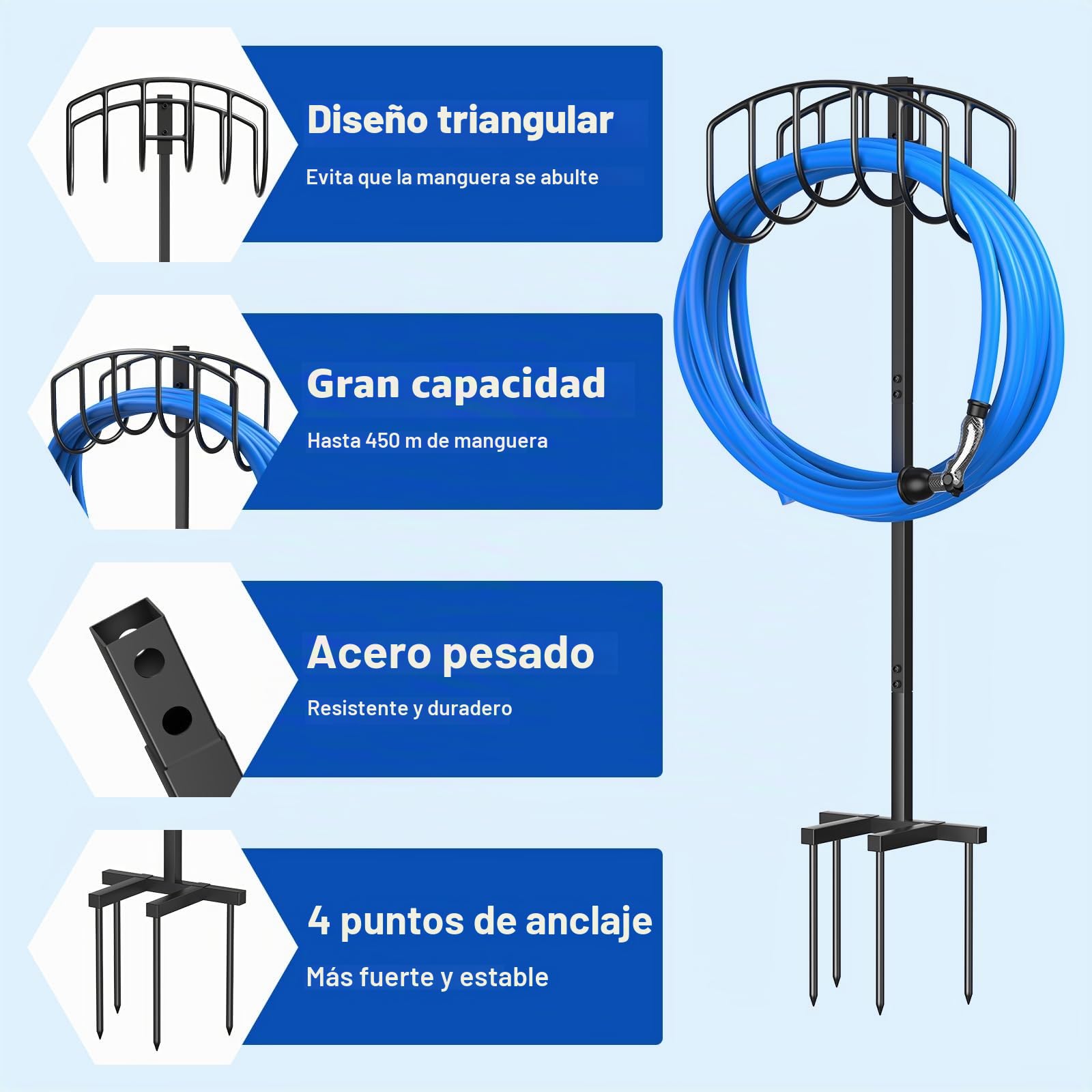 Soporte para Manguera de Jardín de 109,5 cm, Elegante Soporte de Pie, Soporte Metálico Extraíble para Manguera de Jardín, para el Jardín y el Césped