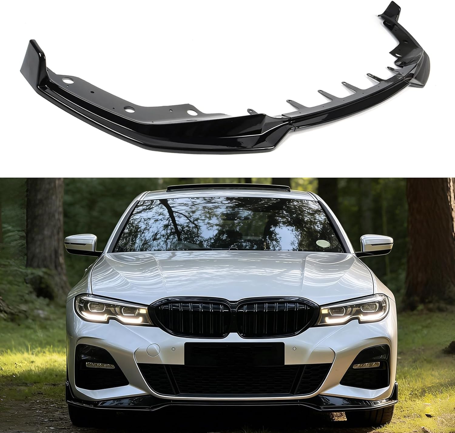 Front Lip Compatible with BMW G20 3 Series M Sport 330e 330i M340i 2019–2022, V Style Front Bumper Chin Splitter Spoiler for 330i 330e M340i (Gloss Black)