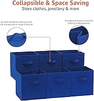 Vista 5 de Yaxa Basics, Organizadores de almacenamiento en forma de cubo con asas, tela plegable, paquete de 6, 26,6 x 26,6 x 27,9 cm, azul marino
