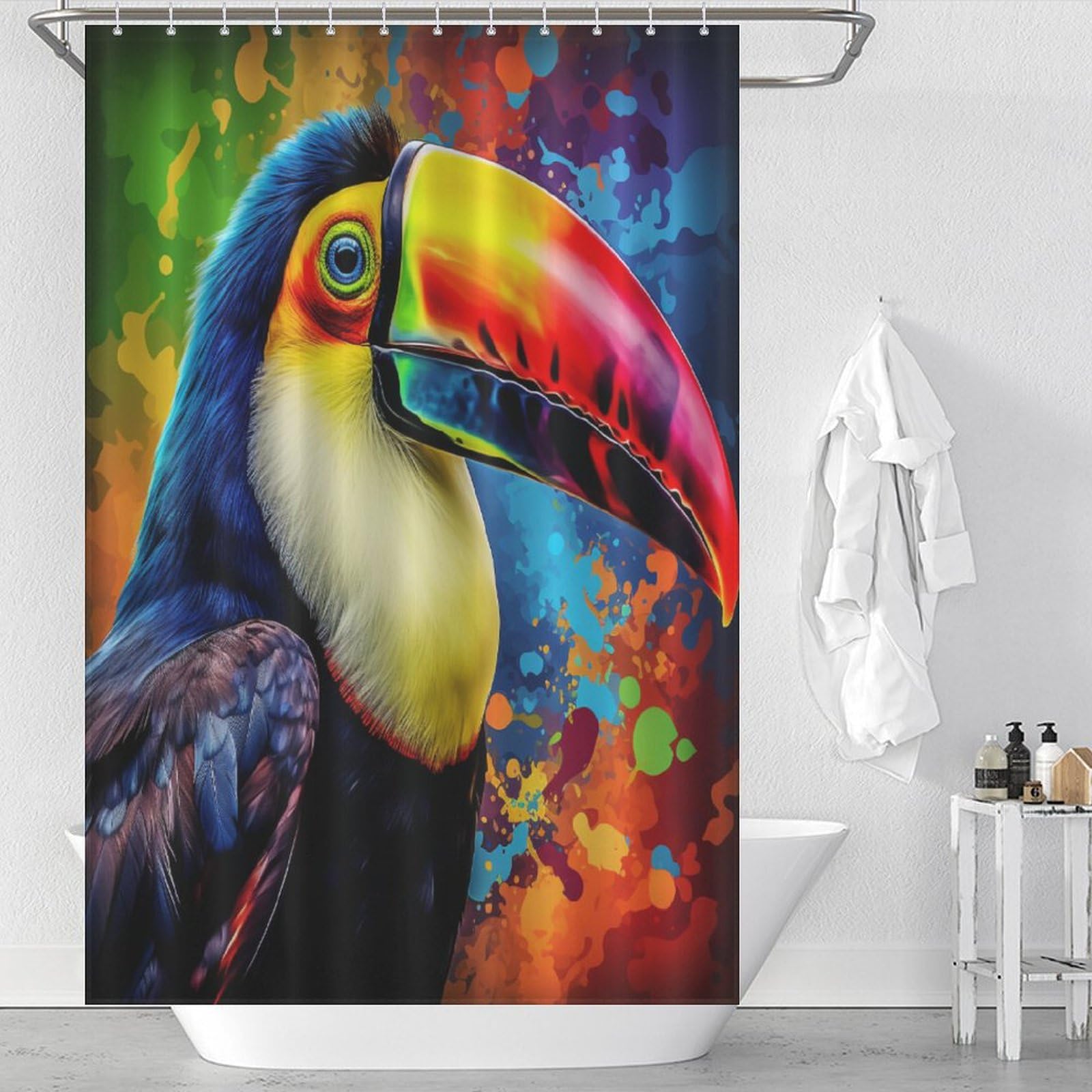Rideau de douche toucans lavable et imperméable en tissu anti-moisissure pour baignoire