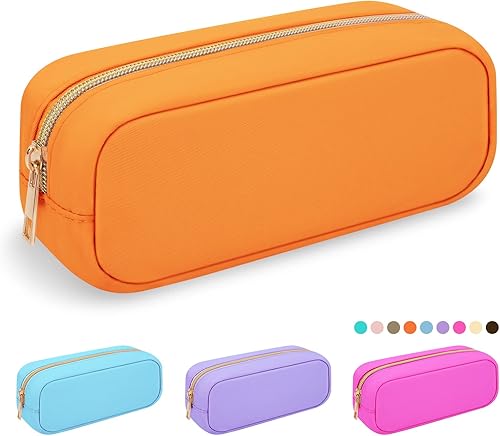 Miniatura 11 de Iqimott Bolsa Grande de Maquillaje de Nylon, Estuche de Viaje Preppy, Bolsa Grande de Cosméticos de Nylon, Organizador de Maquillaje, Bolsa de Rosa