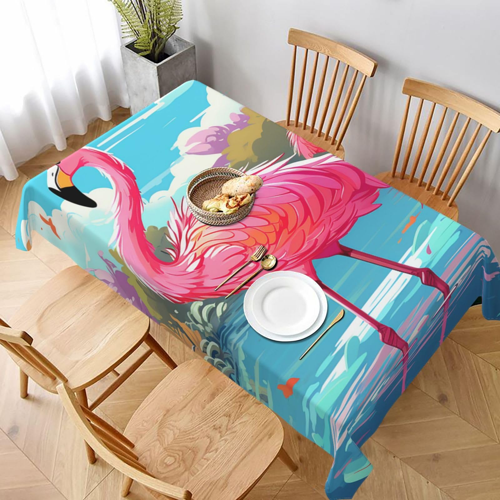 MXDLKSWPOH Table Cloths for Rectangle Tables 152x228 cm Waterproof Farmhouse Table Cloth Flamingo bird Tablecloths Washable Wrinkle Free Table Cover for Dining Table Weddings Events Party Buffet