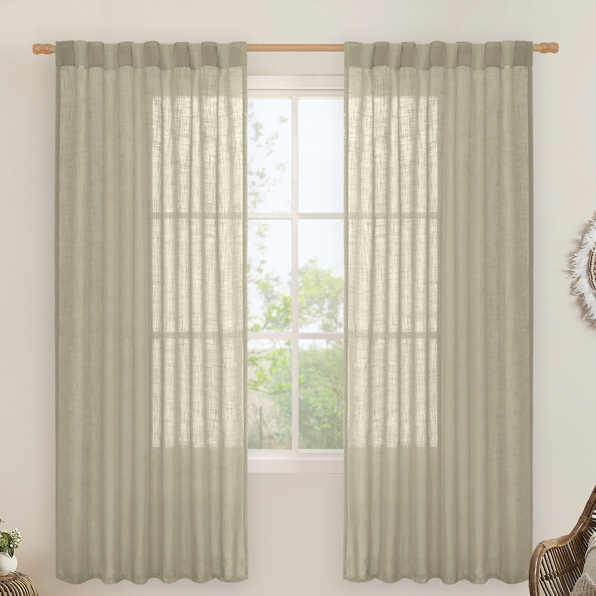 LAMIT Oatmeal 72 inch Linen Textured Curtains for Living Room 2 Panels