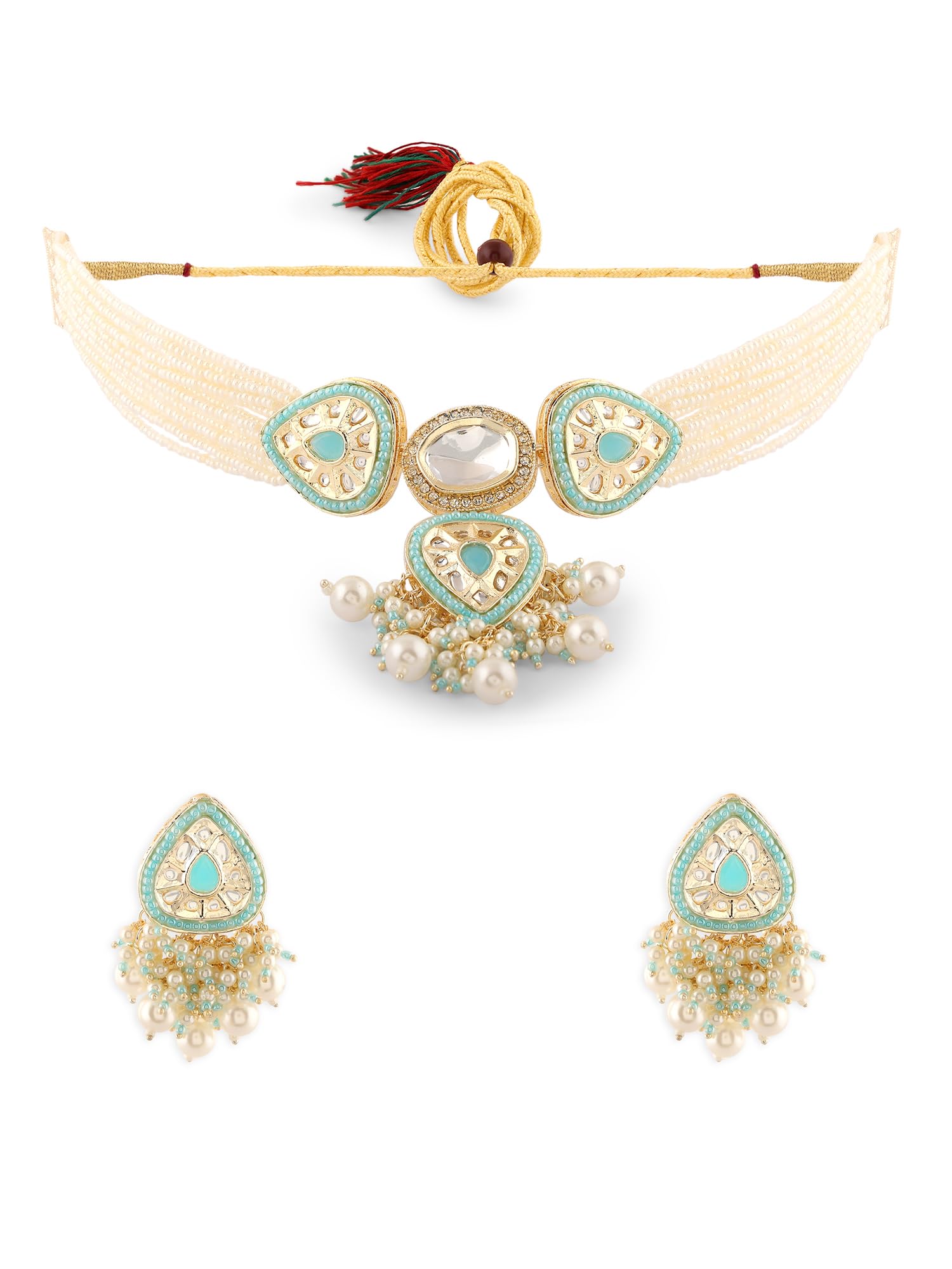 ZAVERI PEARLS Turquoise Blue Multistrand Beaded Artificial Stones Choker Necklace & Earring Set For Women-ZPFK17093 (B0CPXV6D6N) Amazon Price History, Amazon Price Tracker