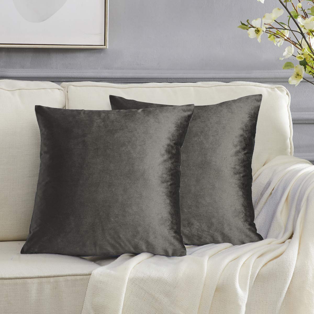 GIGIZAZA Decorative Throw Pillow Covers,26 x 26 Graphite Couch Pillow Covers,Velvet Square Cushion Covers