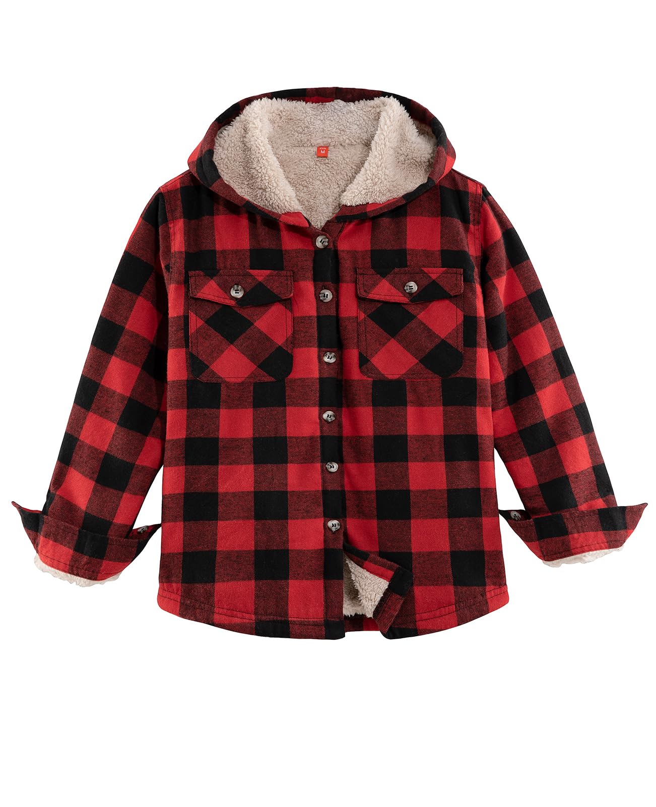 ZENTHACE Boys Sherpa Fleece Lined Flannel Plaid Button Down Shirt Jacket,Hooded Flannel Shirt with Hand Pockets