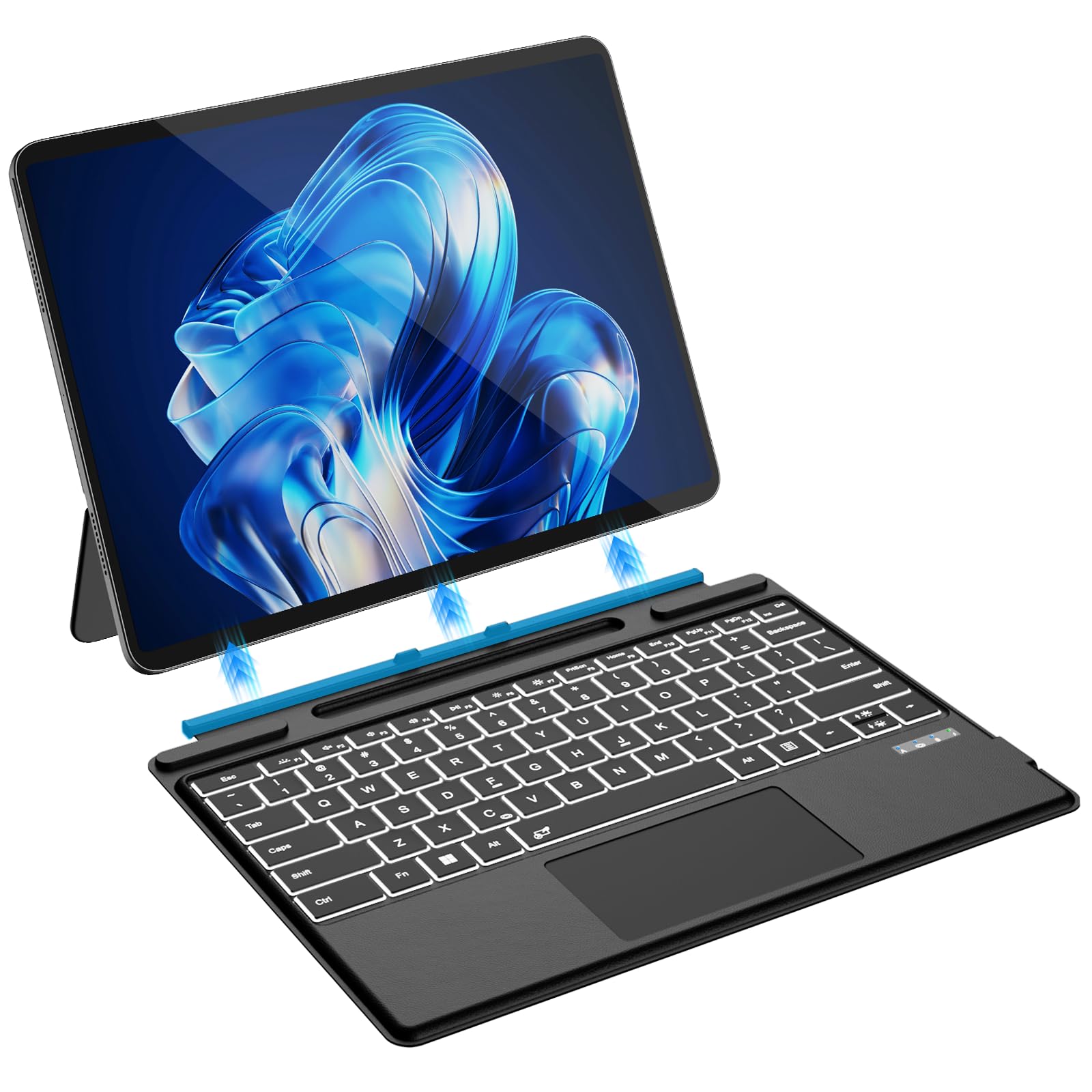 Surface Pro 11/10/9/8/X Keyboard, Ultra-Slim Wireless Bluetooth Surface Keyboard with Palm-Rejection Trackpad, 7-Color Backlit, Pen Holder, Long