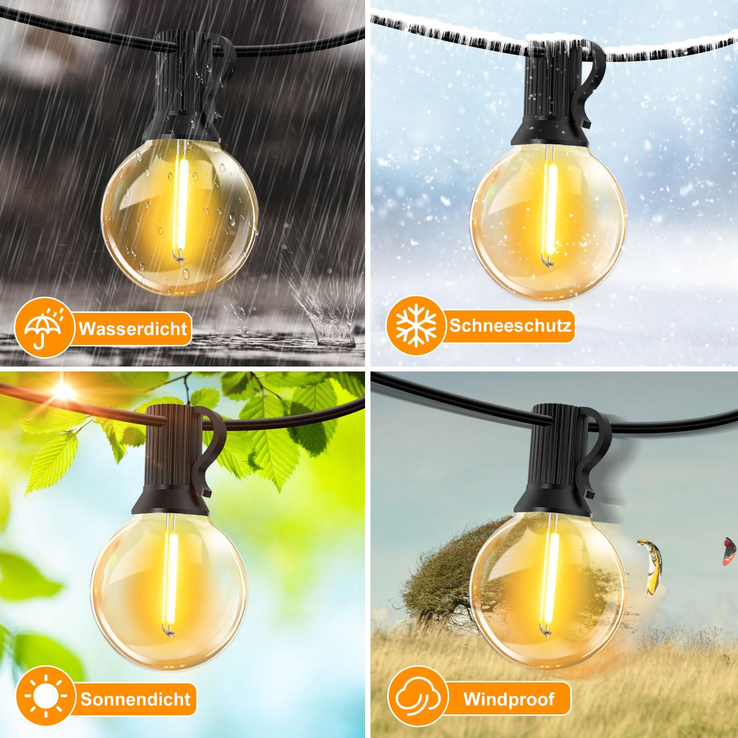 VANDABAO Catena Luminosa Esterno - 40m 56+2 Led Lampadine Luci da Esterno Giardino Dimmerabile con Telecomando Lucine da Esterno Catene Luminose Esterni Decorative per Jardin