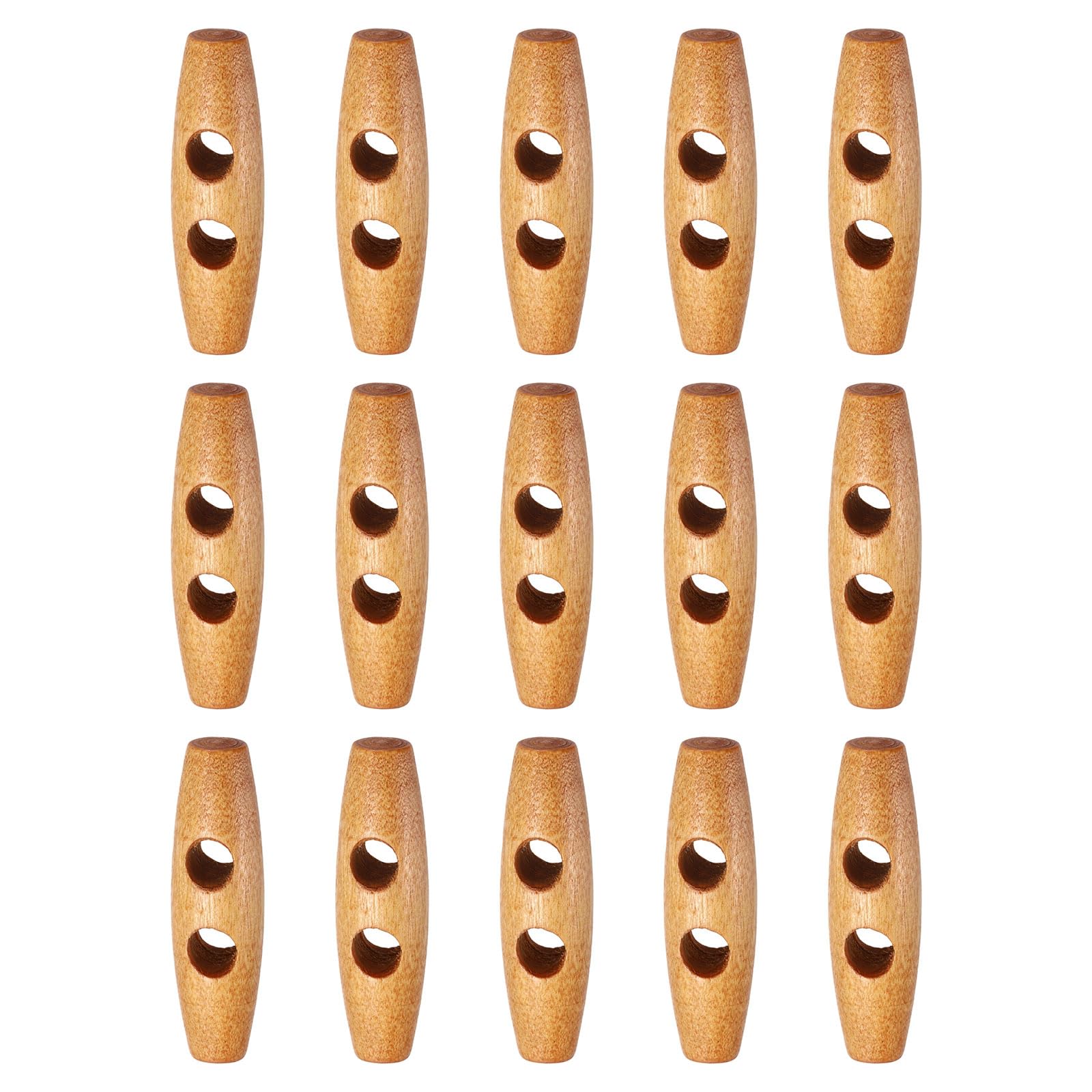 sourcing map 15pcs Wooden Toggle Buttons 45mm / 1.8" Double Hole Wood Olive Horn Sewing Buttons for Coat Sweaters Clothing DIY Craft, Medium Brown