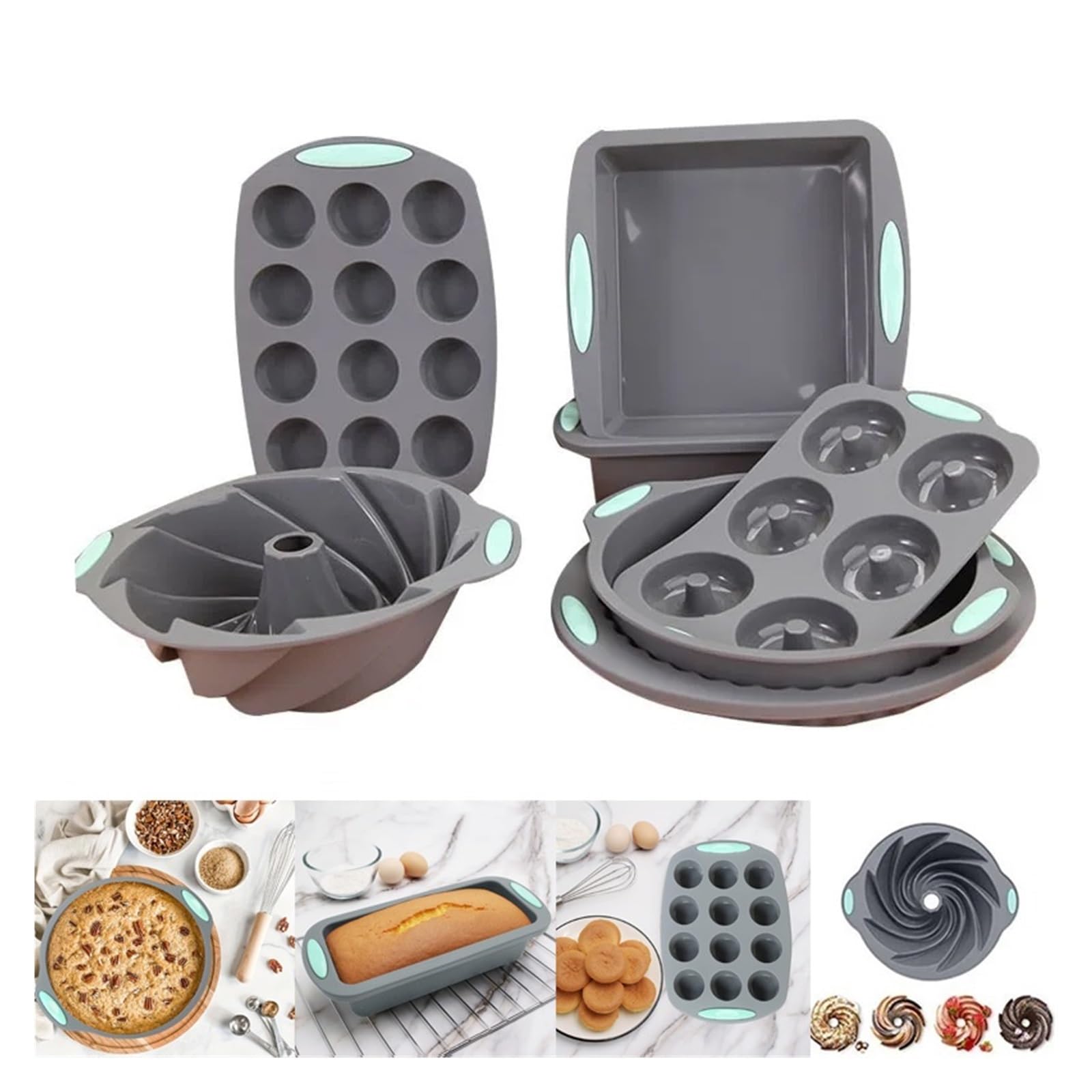 Genérico Compatible con molde de silicona for Pan y Muffins, sartén for horno resistente al calor, utensilios cocina antiadherentes for, juego pasteles, herramienta for hornear(1 set)
