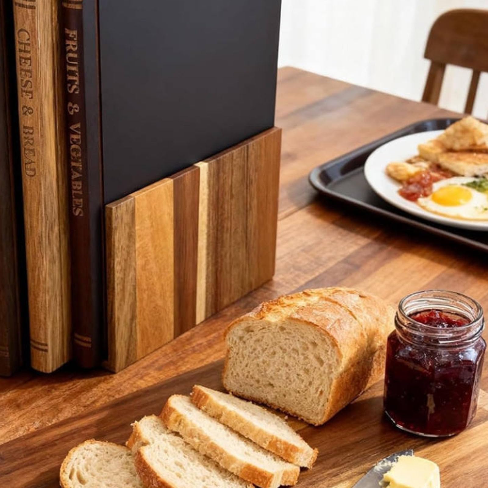 Denash 3-teiliges Buch-Schneidebrett-Set, Dekorative Holz-Schneidebretter in Buchform mit Präsentationsständer, Küchenbrett für Obst, Gemüse und Wurstwaren