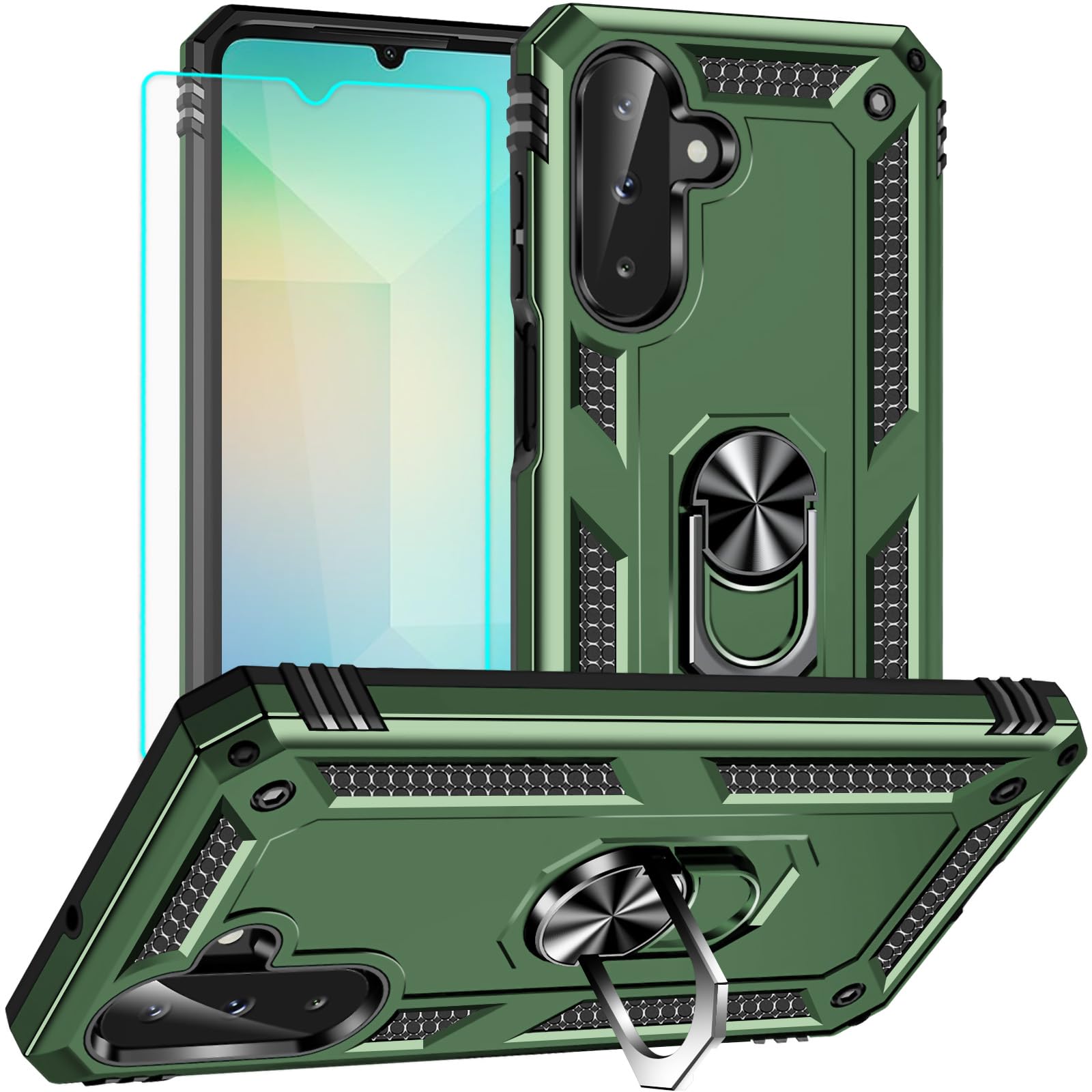 Coque Samsung Galaxy A26 Yiakeng vert militaire avec protège-écran