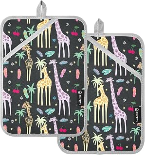 Palm Cherry Sandal Dark Pot Holders for Kitchen Hot Pads 2 Pcs Heat Resistant Oven Mitts Pot Holder with Pockets Trivets Potholders for Hot Dishes Kitchen Accessories Cooking Baking Pans