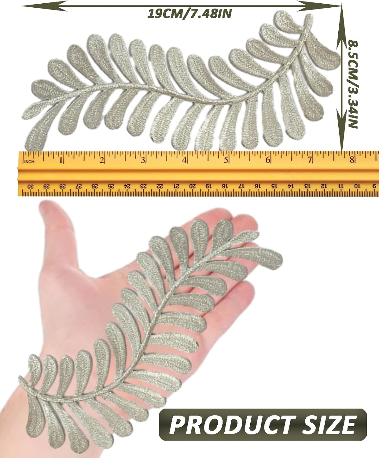 MSCFTFB 4 Pairs Leaves Iron on Patches,Decorative Ivy Embroidered Patch,Fabric Repair Patch for Clothes Jean Jacket Pant Vest Backpack Appliques Embellishments (Silver)