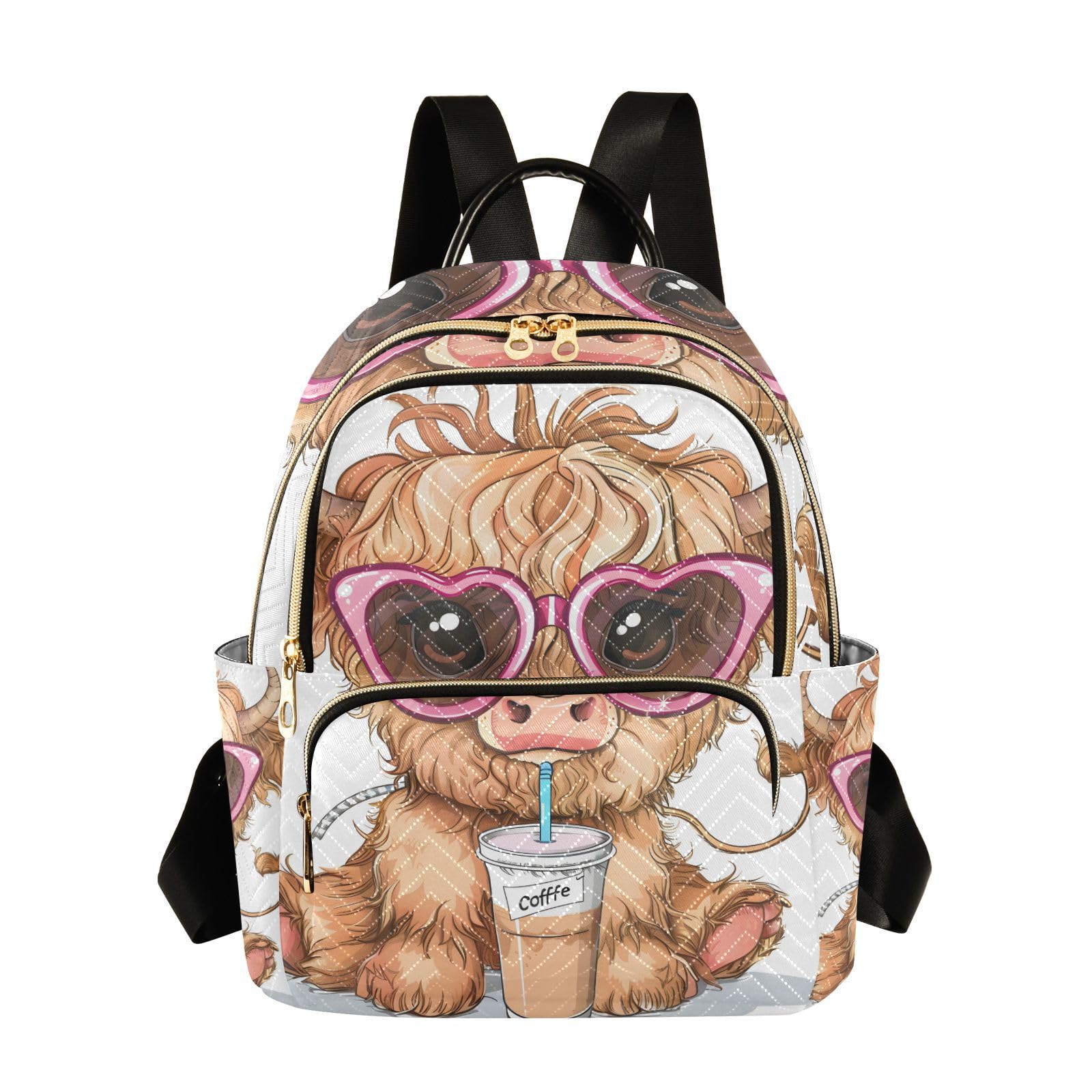 ALAZA Cute Funny Highland Cow Mini Backpack Purse for Women Travel Bag Lightweight Shoulder Bag Fashion Daypack432