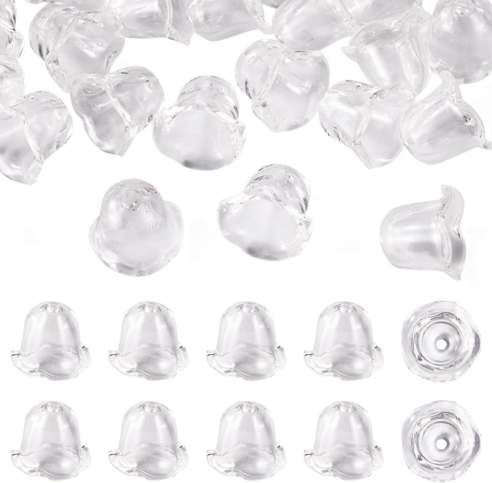 30Pcs Clear Flower Bead Caps for Wind Chimes Making, Crystal Wind Bell Floral Beads 21mm Acrylic Flower Jellyfish Fishing Beads for Earring Jewelry Making