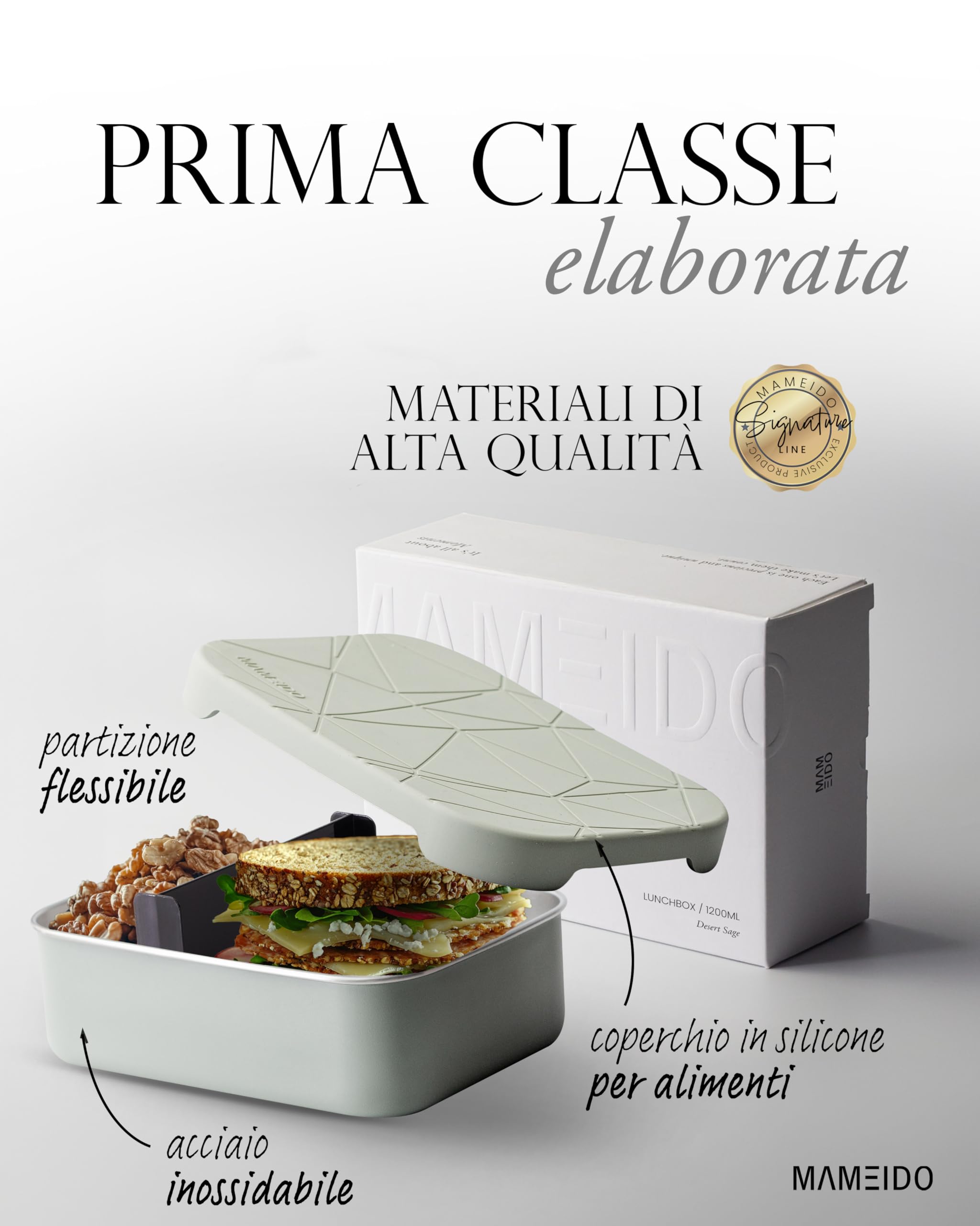 MAMEIDO Porta Pranzo acciaio inox 1200 ml, Divisorio Flessibile e Coperchio Silicone, Lunch Box per Adulti, Porta Merenda Bambina, Schiscetta Pranzo con Scomparti (Desert Sage)