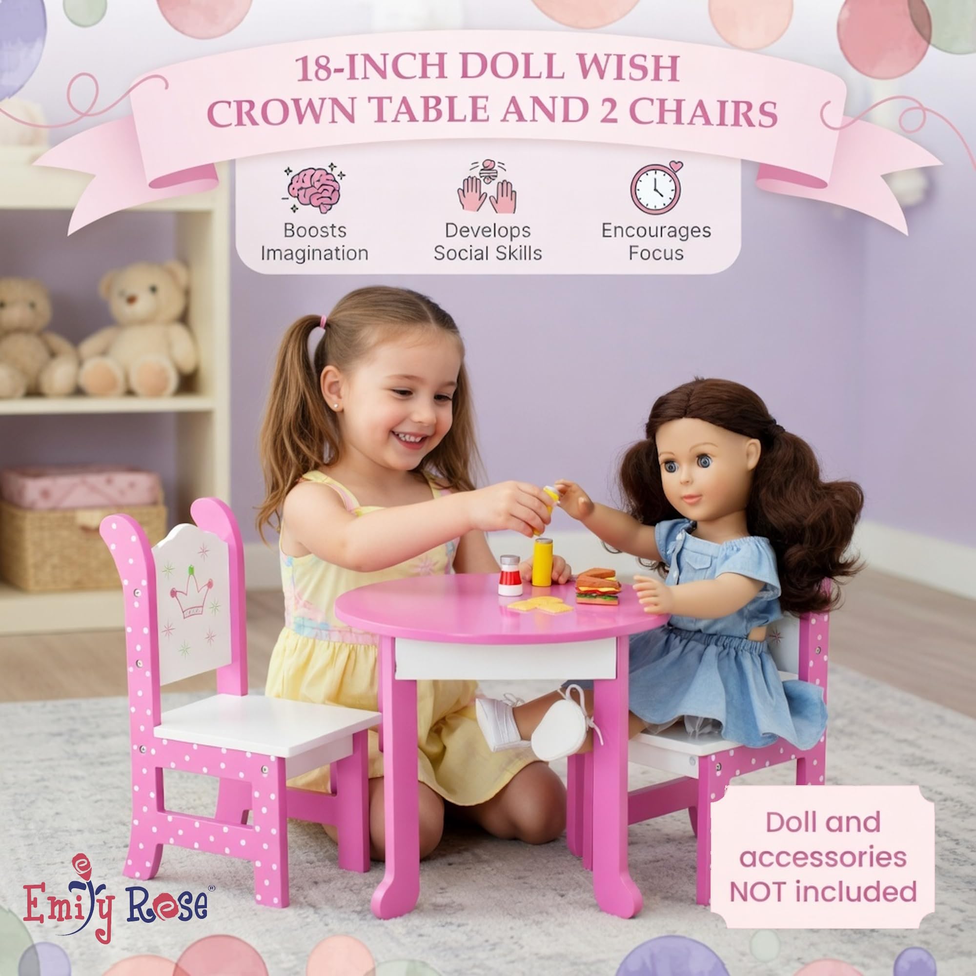 Amazon.com: Emily Rose Wish Crown 18 Inch Doll Dining Set – Wooden
