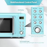 Vista 4 de Microondas retro Moccha, microondas compacto de 0.7 pies cúbicos, hornos de microondas de 700 vatios para encimera con 5 niveles de potencia