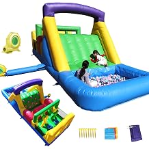 22FT Commercial Bounce House for Big Kids 8-12, 100% PVC Inflatable Obstacle Course with Water Slide950W UL Blower,Splash Water Pool Ball Pit Heavy Duty Quality Outdoor Party 22x8x8.2FT