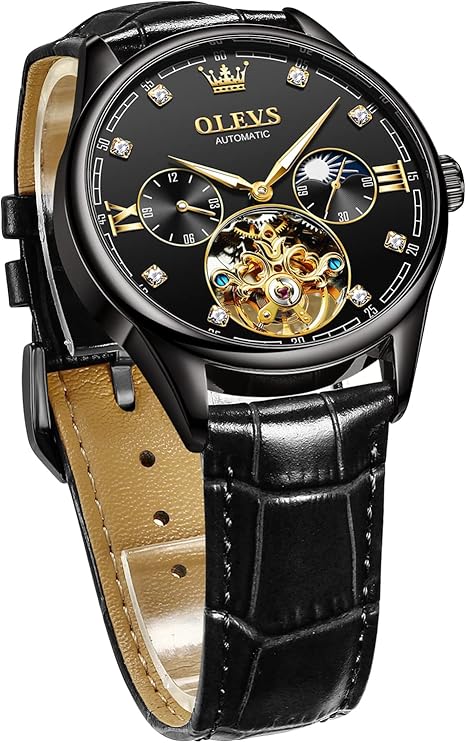Amazon Olevs 人気腕時計メンズ おしゃれ かっこいい 自動巻き 男性 カジュアル 紳士 防水 カレンダー表示 オートマチック シースルーバック 防水 夜光 ギフト 父の日プレゼント Watch For Men ブルー オールブラック メンズ腕時計 腕時計 通販
