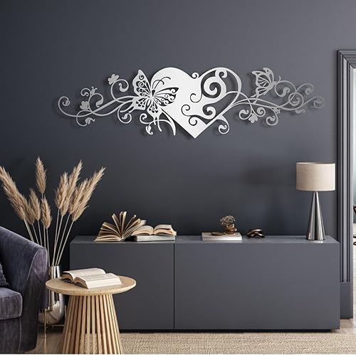 Miniatura 6 de Arte de pared de metal, arte de pared de corazón de metal, decoración de pared de mariposa de metal, arte de pared de corazón y mariposa, esculturas