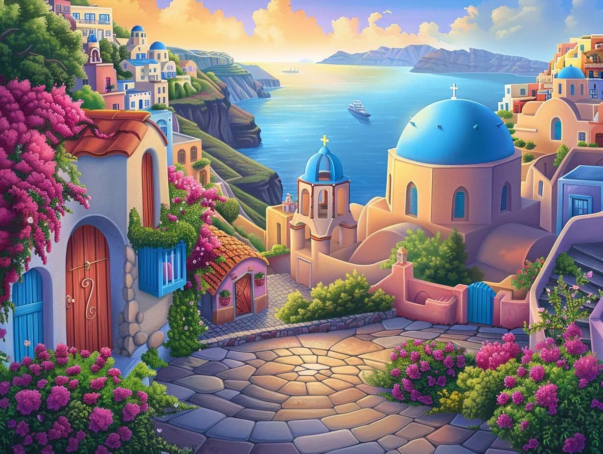 Malen nach Zahlen 70x90cm, Leinwand Bilder Landschaft, Ohne Rahmen, k-110 | DIY Set Erwachsene, Paint by Numbers Kleine Stadt Canvas for Painting, Zimmer Deko, Geschenke für Frauen
