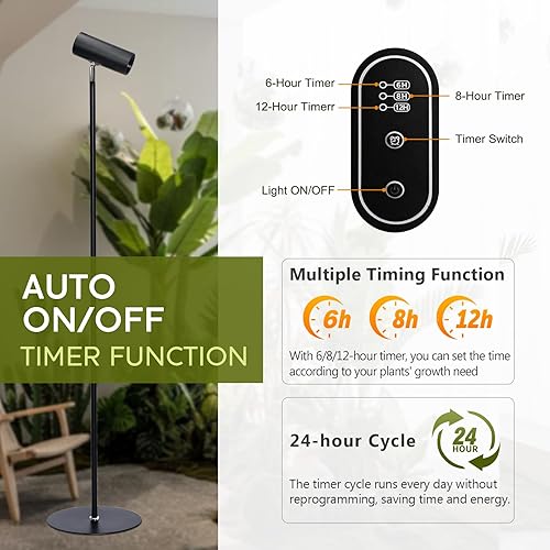 Miniatura 3 de STERREN Soporte de luces de cultivo para plantas de interior, lámpara de pie LED de espectro completo de 20 W con soporte de altura y ángulo