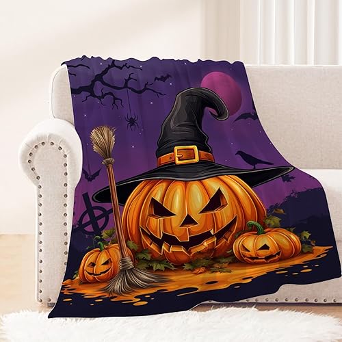 Neatee Living Manta de Halloween tamaño individual, manta de bruja espeluznante morada, ligera, mullida, suave, manta de forro polar para sofá, disponible en Yaxa El Salvador