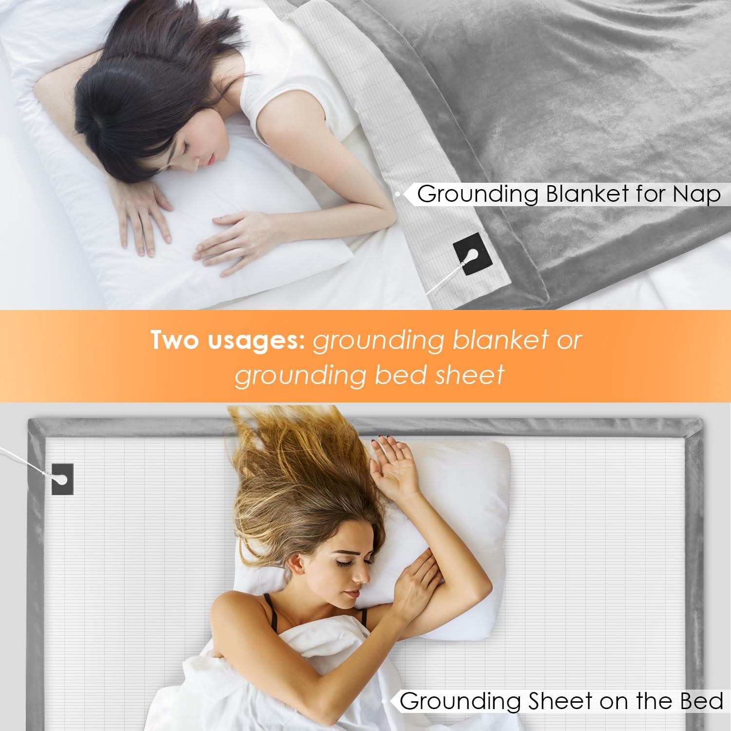 Grounding Blanket/Bed Sheet for Better Slepping, 55 * 80 inch, Grounded Throw Kit with Silver Fiber, Grounding Bed Sheet in 2 Usage Ways (Grey)