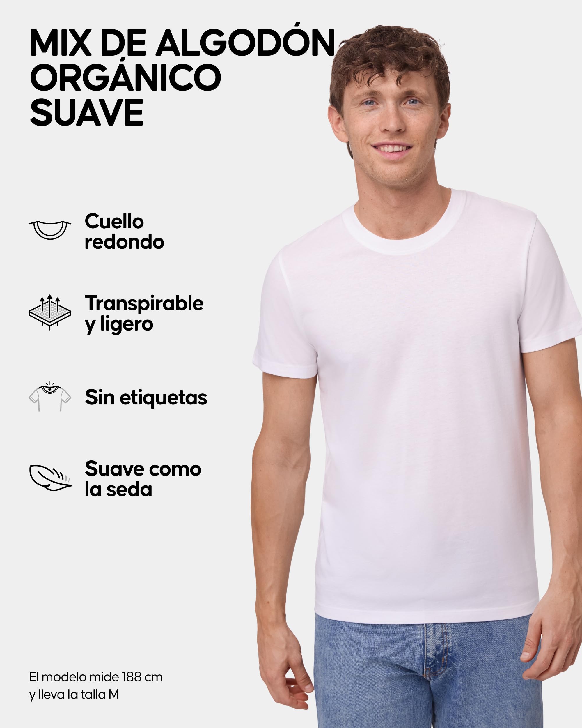 DANISH ENDURANCE Camisetas Hombre Algodón, Cuello Redondo, Pack de 1 a 4