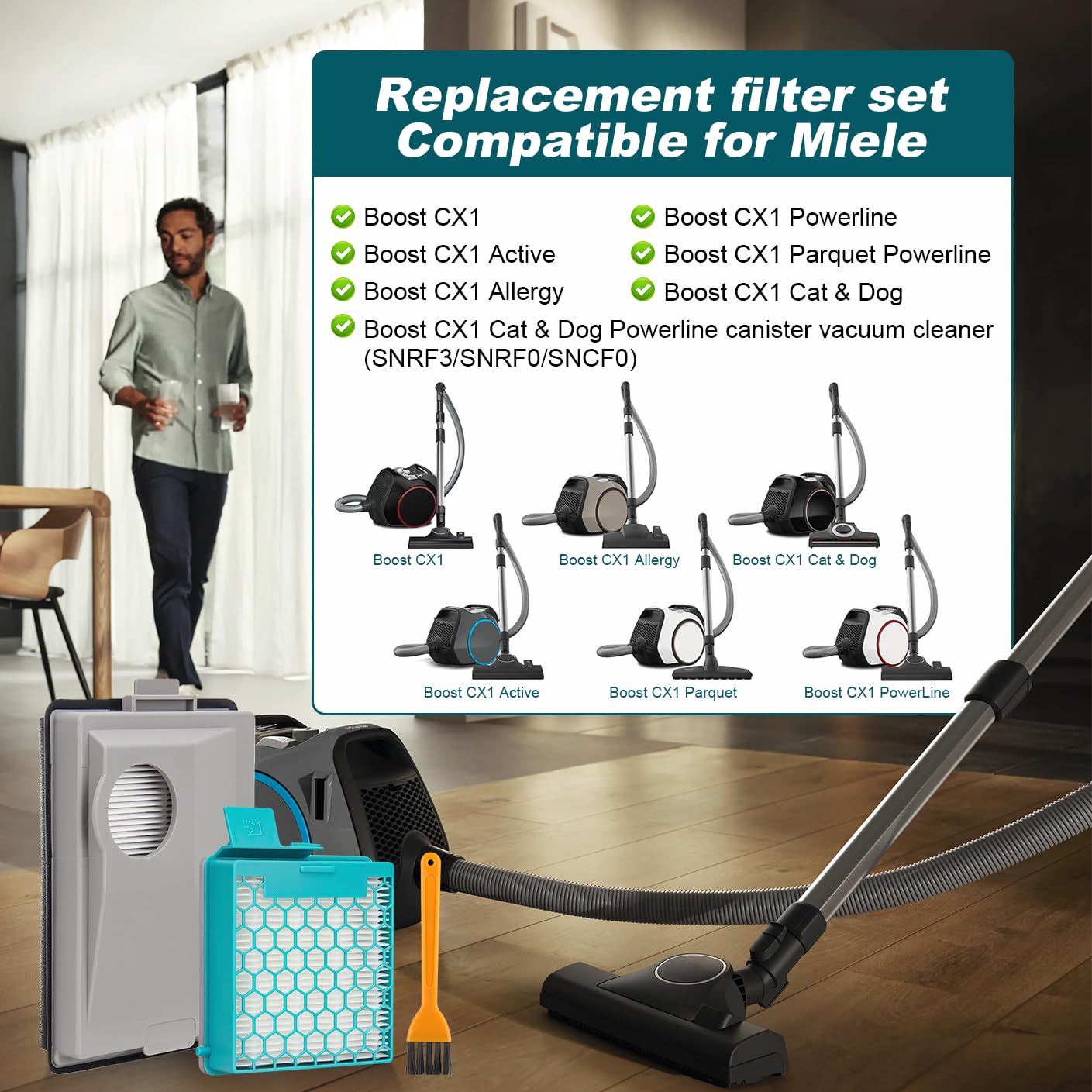 vhbw set da 3x filtro compatibile con Miele S2131 EcoLine, Black Pearl 2000, S301I aspirapolvere - Filtro HEPA anallergico